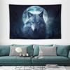 Mystic Wolf & Moon Tapestry,Night Forest with Glowing Full Moon & Gray Wolf Print,Wall Hanging for Dark & Nature Aesthetic Decor