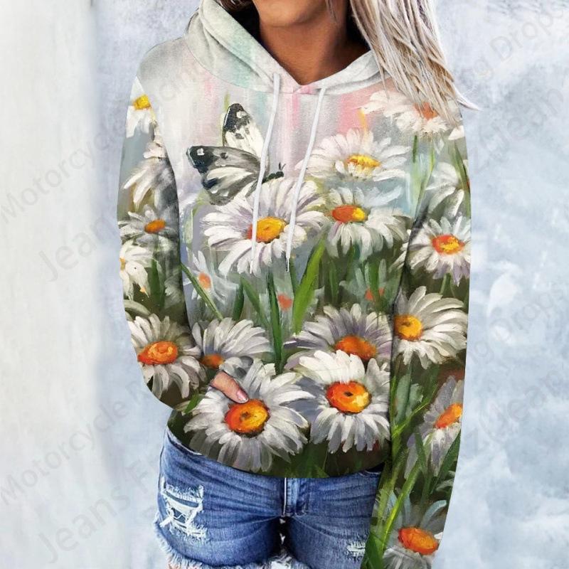 Floral Daisy 3d Print Hoodie Women Fashion Oversized Hoodies Women Sweats Coat Hooded Sweats Pullover Women's Clothing Flower