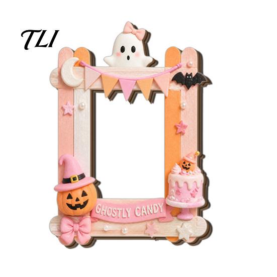 Picture Display Frames Halloween Photo Frame Refrigerator Magnet, Ghost Pumpkin Magnetic Holder Holder, Wooden Decorative for Holiday Party Kitchen