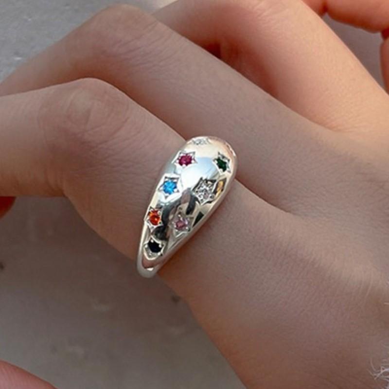VENTFILLE CopperColorful Zircon Star Ring For Women Smooth Wide Fresh Aesthetic Fashion Jewelry Gift Dropshipping