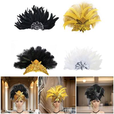 Feather Headbands Cosplay Handmade Hair Accessories for Women Masquerade Headpiece Mardi Gras Art Decors