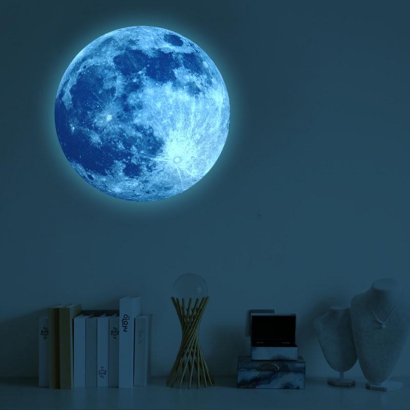 30cm Luminous Moon Wall Sticker - Children's Room Decor in Green, Blue, or Pink Light