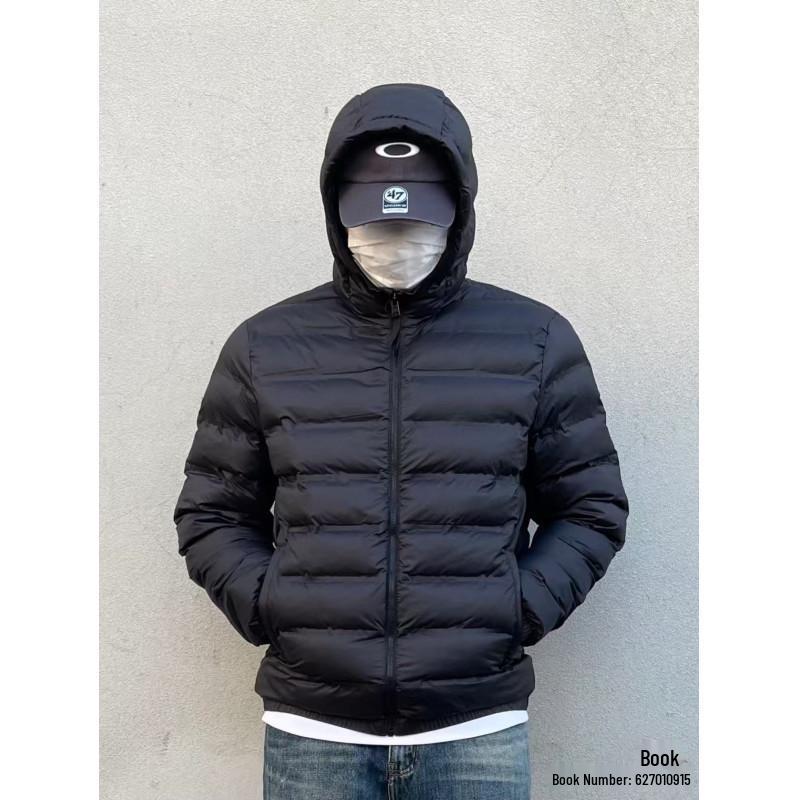 Men s Winter Lightweight Black Hooded Down Jacket - American Style, Ribbed, Short, Outdoor Sports Warmth. 2XL