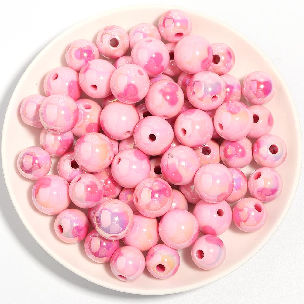10Pcs/Lot 14 16mm Acrylic Beads Plating Colorful Heart Pattern Dual Color Round Spacer Beads Diy Bracelet Necklace Accessorie