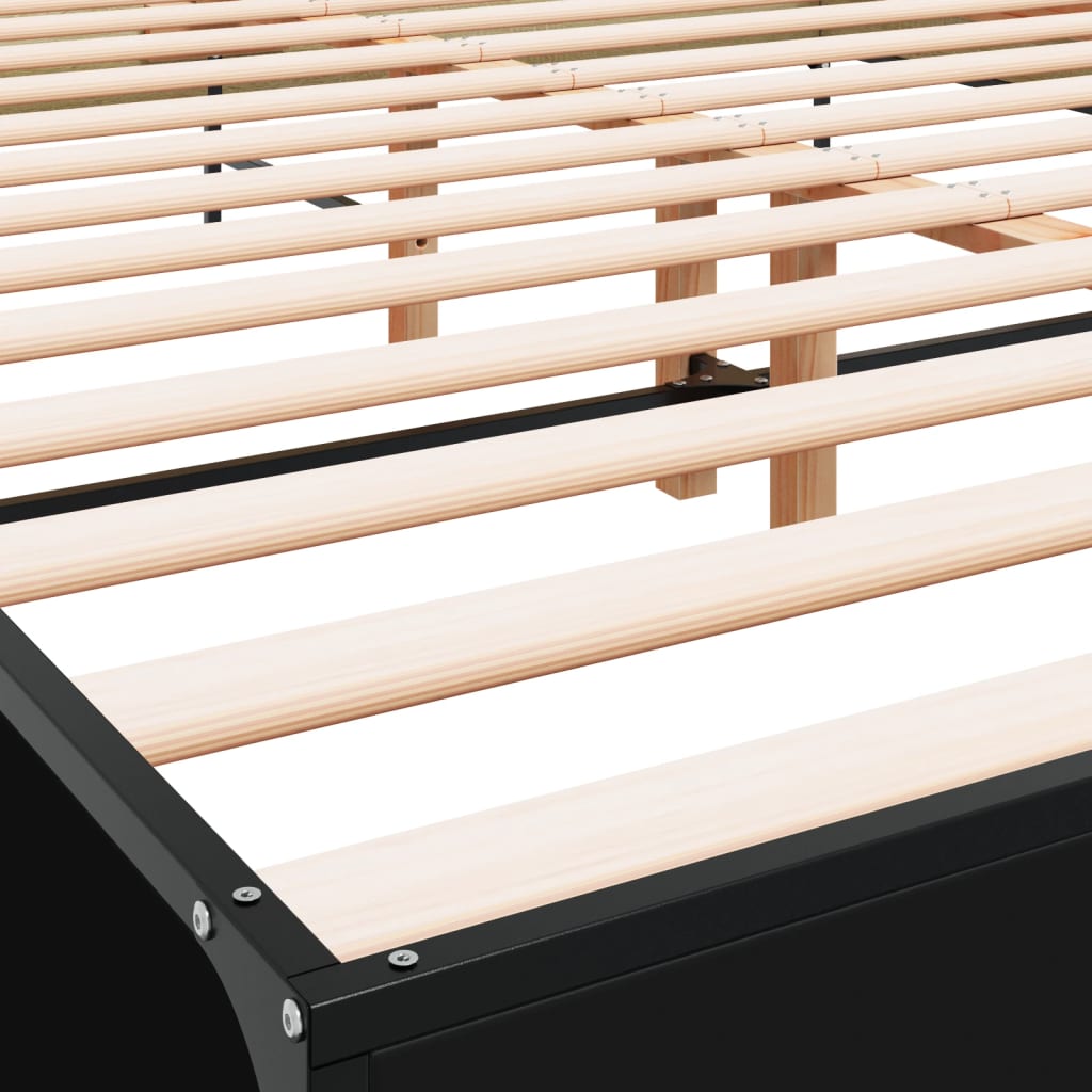 Black Bed Frame 140 x 190 cm Particleboard and Metal