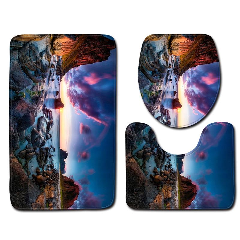 3D Landscape Bathroom Toilet Three-Piece Floor Mat Door Mat Bathroom Carpet