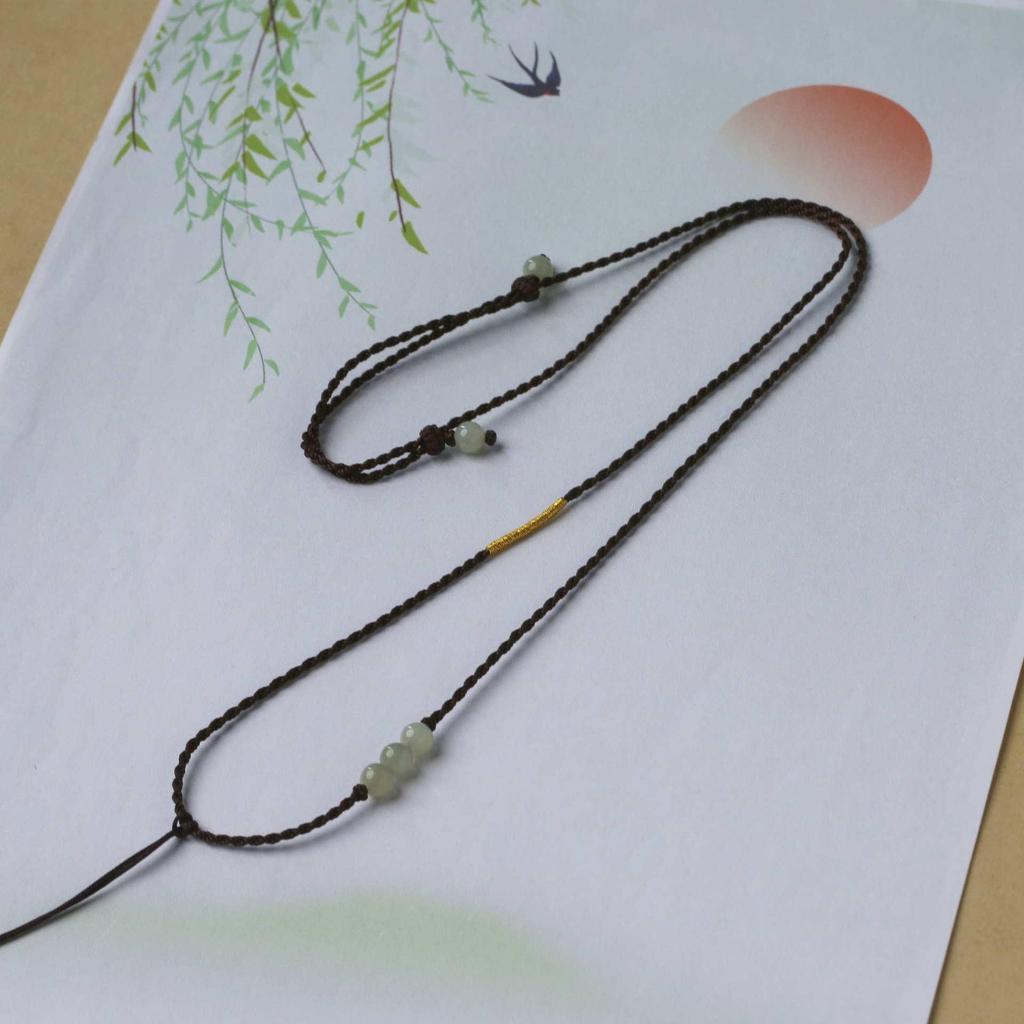 Elegant Jade Pendant Lanyard Necklace: Fine Gemstone Cord, Peace Buckle Braiding, Gold Clavicle Chain, Thin Women's Cord.