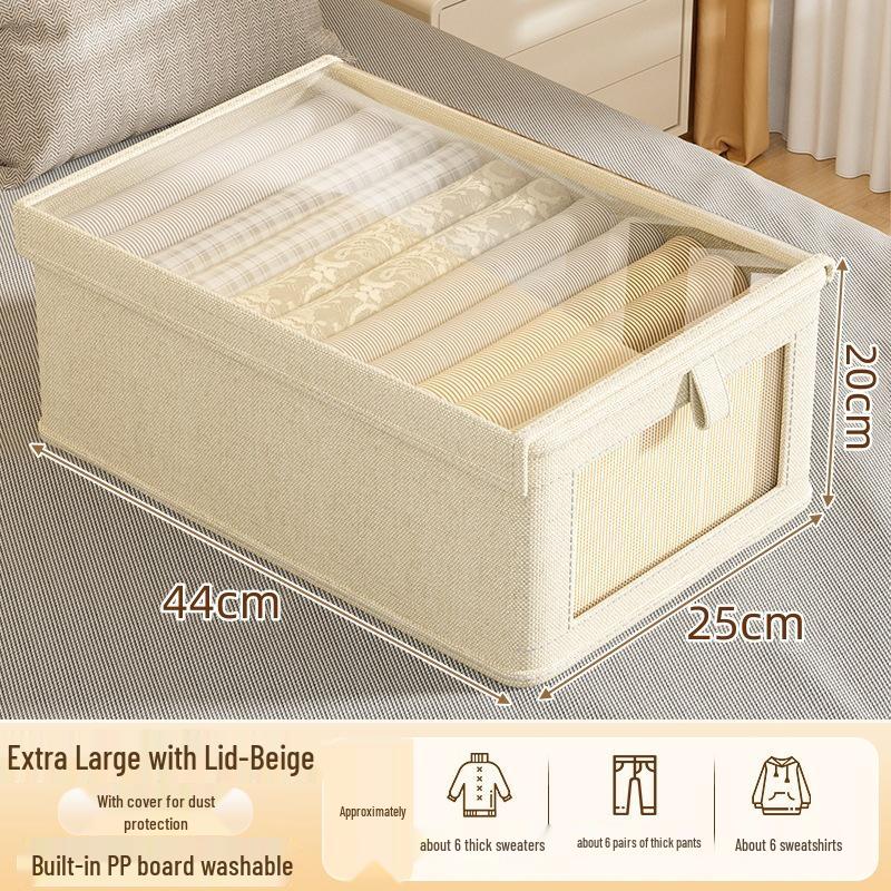 Visible Fabric Clothes Storage Box with Lid for Wardrobe and Pants Organization