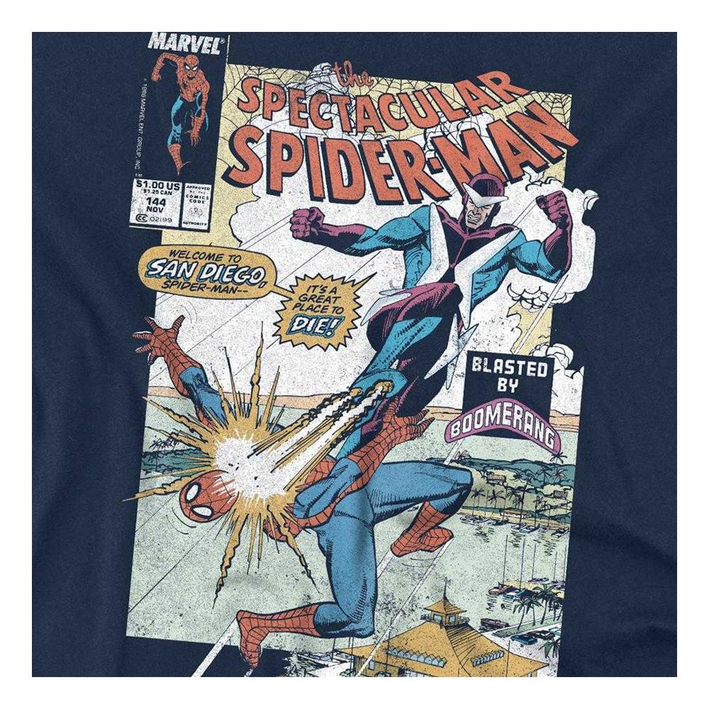 Spider-Man Unisex Adult Blasted By Boomerang Cover T-Shirt