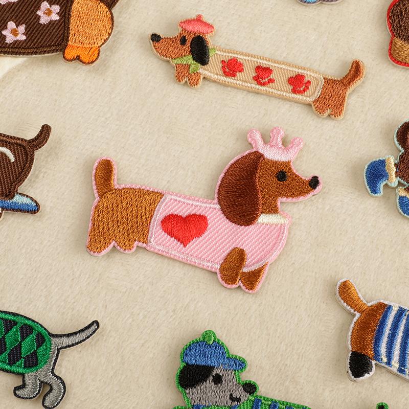 Embroidery Label Embroidery Sticker DIY Self-adhesive Patch Sticker Accessories Patch Cartoon Sausage Dog Original Cloth Sticker