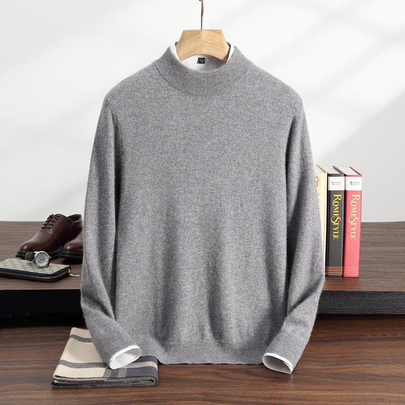 Men's Cashmere Half-High Neck Pullover - Autumn/Winter Versatile Loose Knit Sweater for Mid-Aged and Young