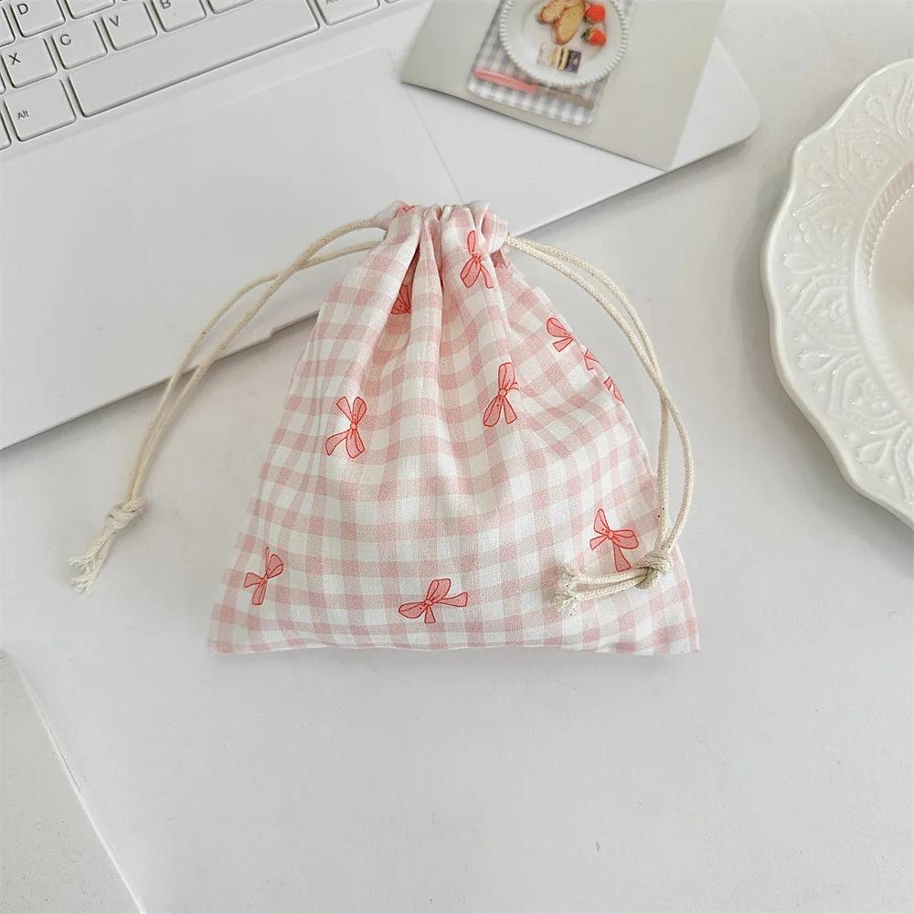Cute Bow Print Drawstring Bags Women's Handbag Coin Purse Coin Pouch Key Lipstick Storage Bag Jewelry Dust Bag Packaging Pouch