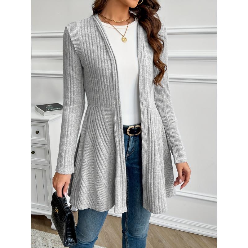 Women's Elegant Solid Color Textured Loose-Fit Cardigan - Medium Stretch Spring/Fall Layering Piece, Hand Washable Casual To Semi-Formal Sweater