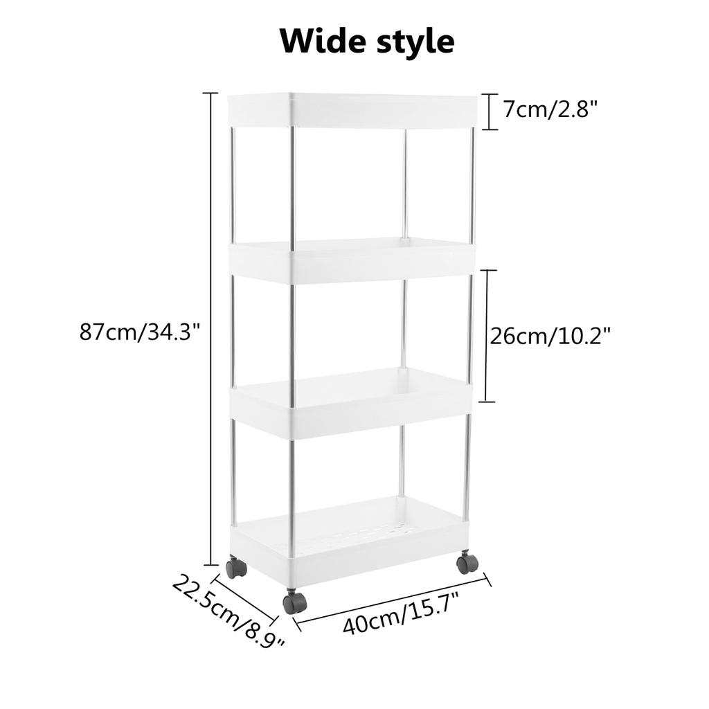 White 4-Tier Multifunction Kitchen Trolley Rack Wide Slim Space Saver Bathroom Kitchen Storage Shelf with Wheels PP And Steel