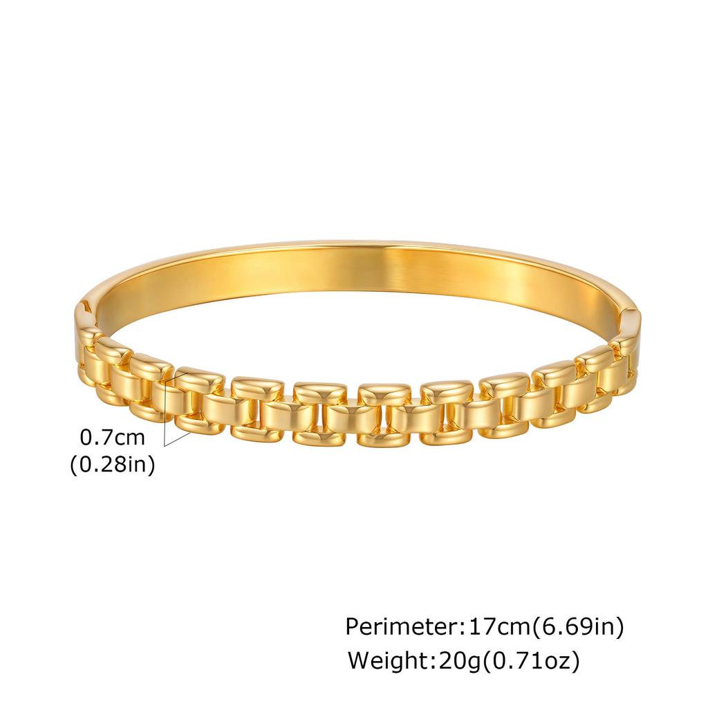 18K Gold Plated Watch Strap Open Bangle Bracelet, Stackable Stainless Steel Chunky Link Bracelets for Women, Luxury Jewelry Gift