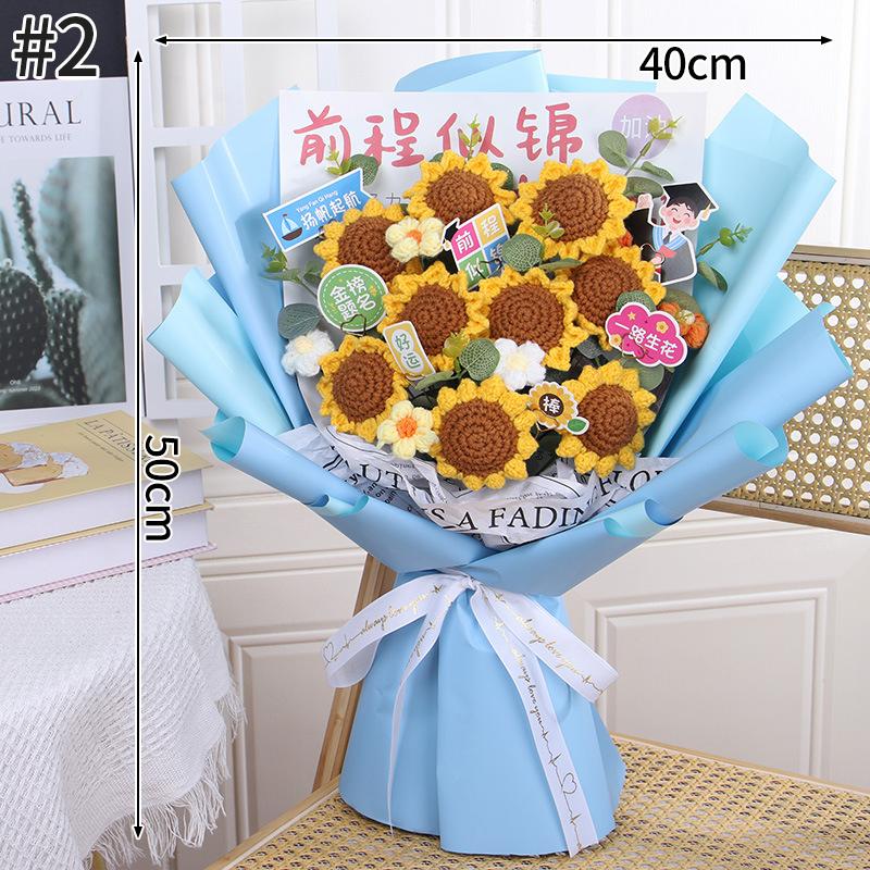 Hand-Knitted Crocheted Sunflower Bouquet Graduation Flowers Gifts Finished Product Teacher'S Day Graduation Season Bouquet