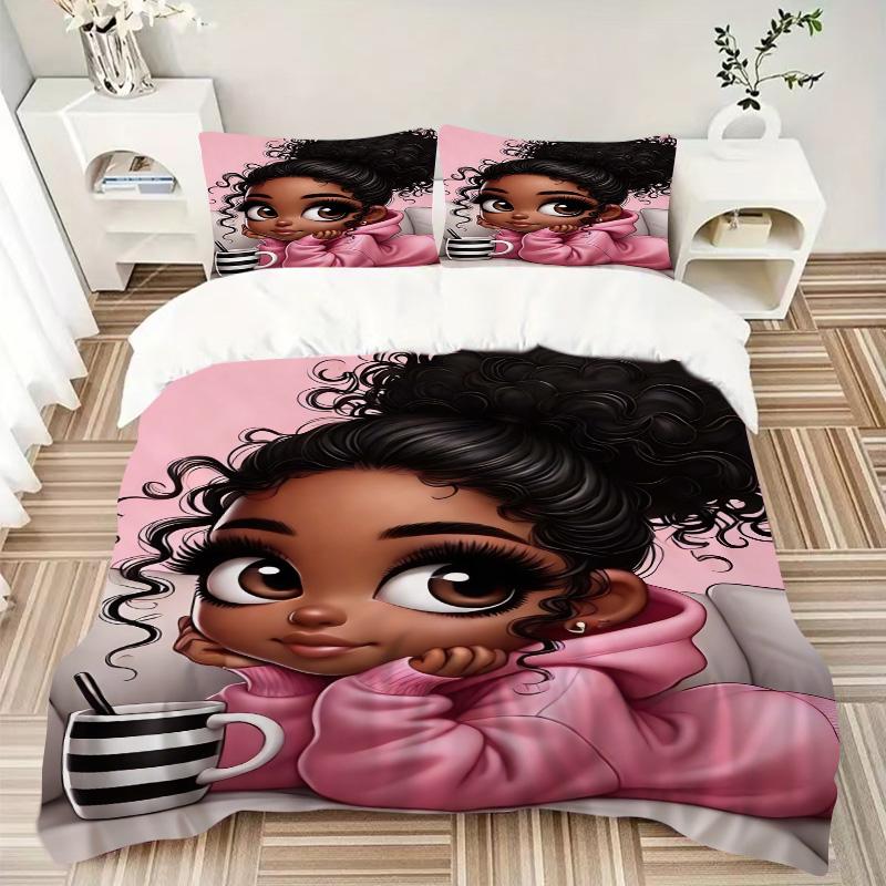 Pink Hoodie Coffee Vibes Print 3Pcs Bedding Setduvet Cover With 2 Bedropillowcase Home Birthday Gift