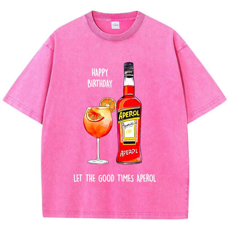 Casual Womans Acid Wash TShirts Aperol Spritz Prints Tops Distressed Crewneck Oversize Cotton Tee Shirts Trend Female Clothes