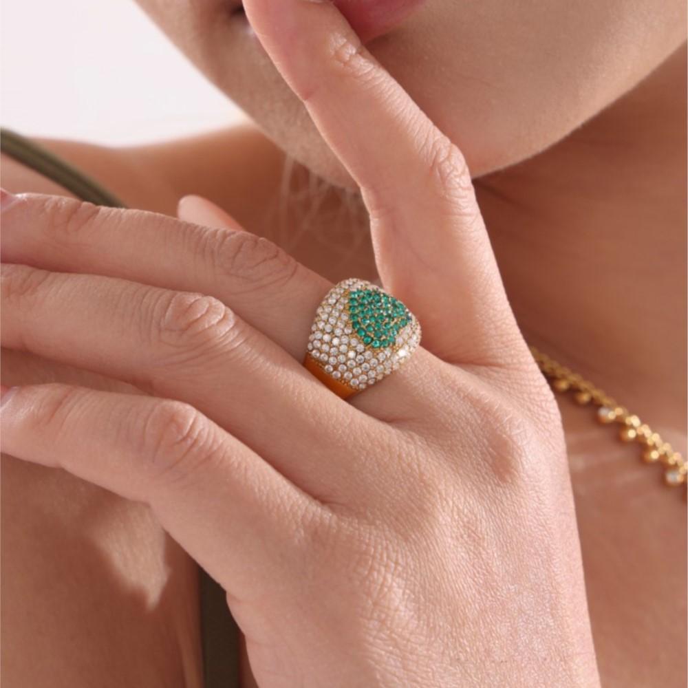 Shiny Zircon Rings In Stainless Steel With Color Cubic Zirconia For Women 18k Gold Plated Women's Ring Luxury Woman Jewelry