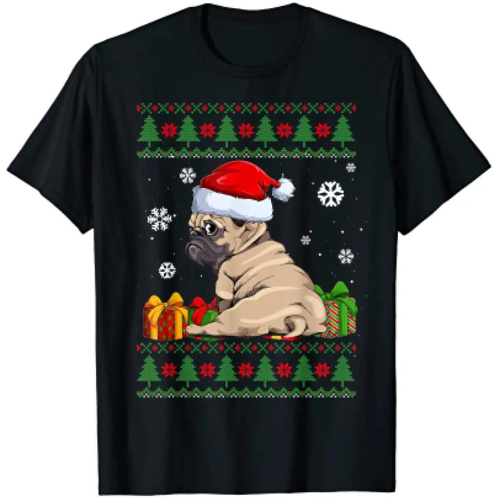 Cute Pug Santa Hat Christmas Gift Ugly Sweater T-shirt
