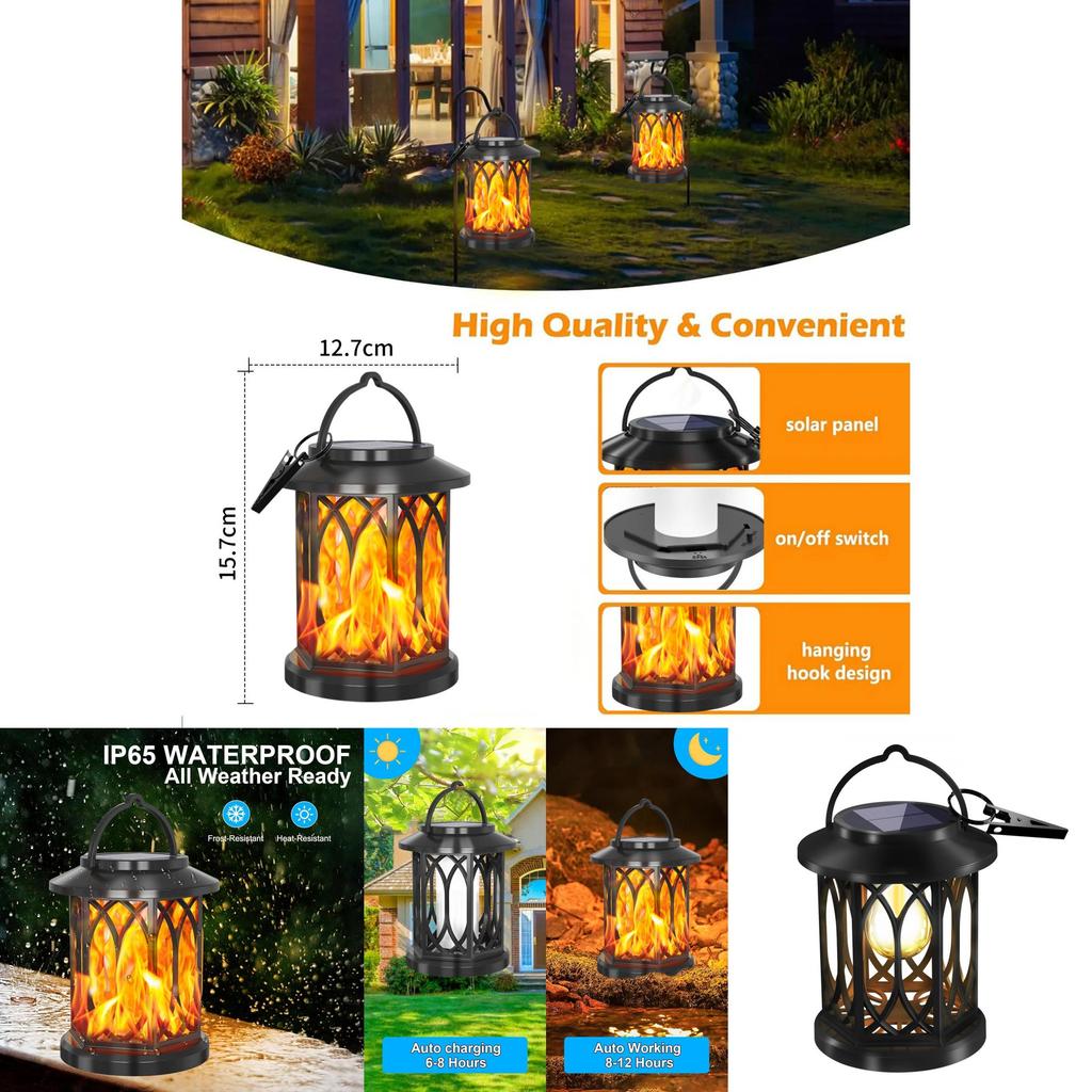 Solar Flame Lantern With Clip Outdoor Garden Landscape Lighting For Patio Decor
