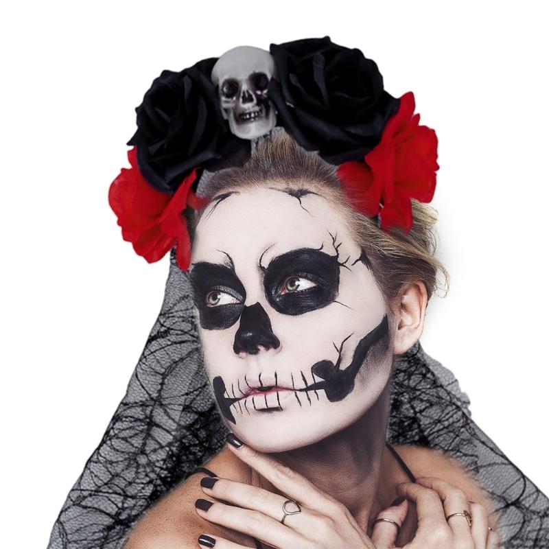 Rose Witch Costume Hair Hoop Gothic Dark Flower Skull Hair Styling for Live Show Headband Gothic Carnivals