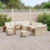 Ensemble de canapé de jardin 13 pièces avec coussins beige poly rattan acacia, Ensemble de salle à manger de jardin 3 pièces 3365186