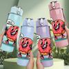 1PC Weight Lifting Gym Cartoon Character Pattern 750ml Color Plastic Sports Water Bottle Leakproof Flip Straw Lid Suitable for Sports Office Home Use