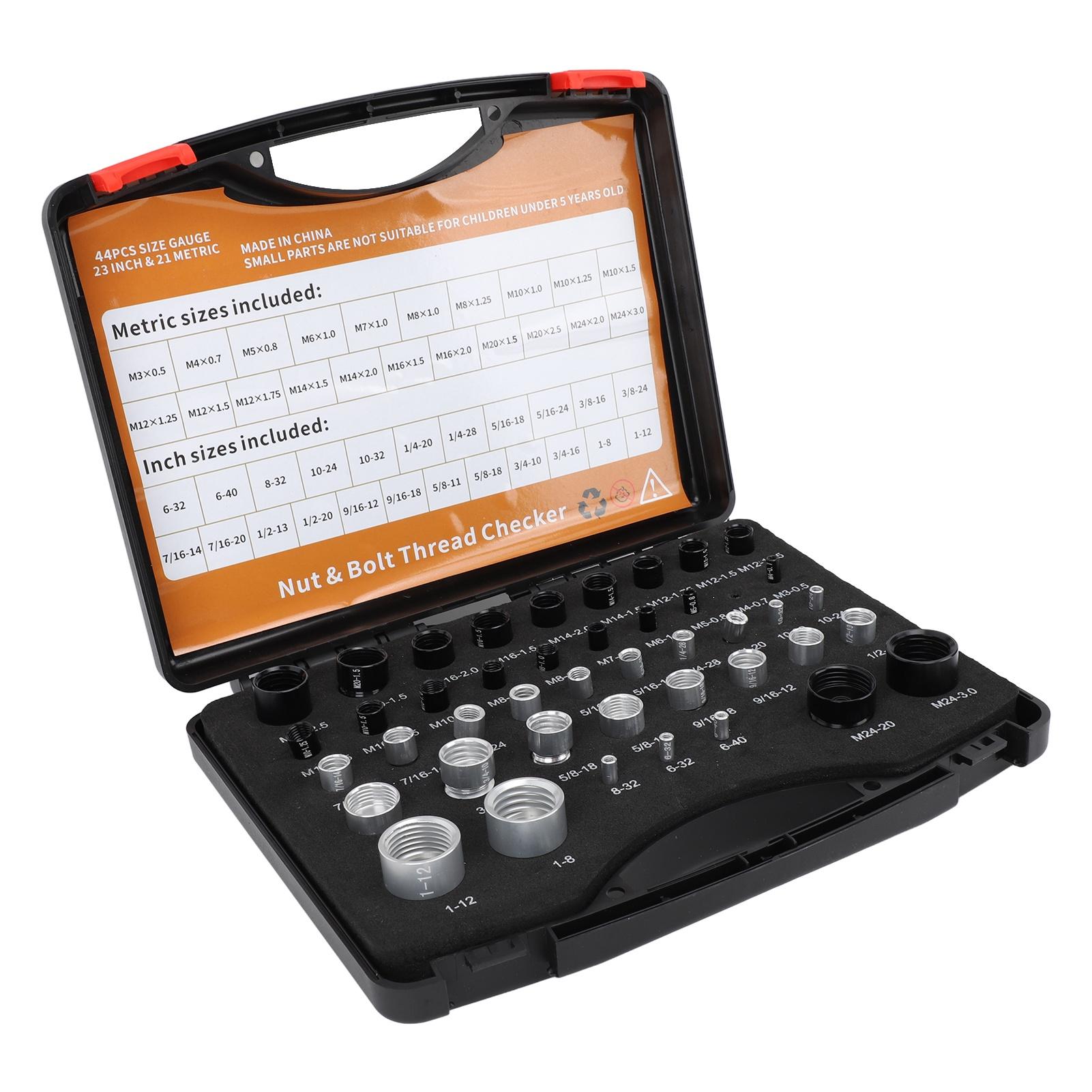 

44 шт. Резьбомер для гаек и болтов Алюминиевый Высокоточный Идентификатор болтов и гаек с ящиком для хранения для имперской и