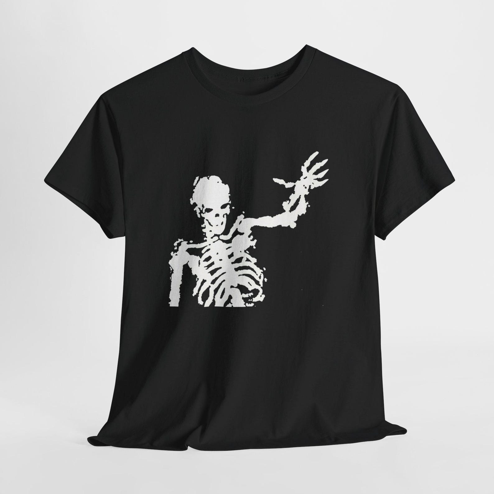 Waving Skeleton Tee | Spooky Halloween Skeleton Shirt, Gothic Ribcage Graphic Tee M