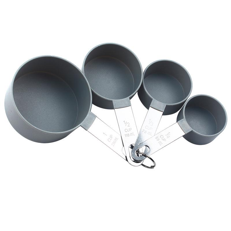 8-Piece Set: Stainless Steel Handle Plastic Measuring Cups & Spoons with Scale for Baking, Seasoning, and Coffee.