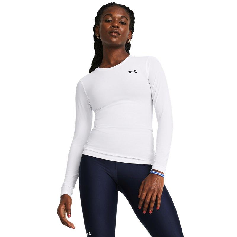 Under Armour HeatGear® OG Logo Printed Crew Neck Slim Fit Long Sleeve Workout Top Women Tops White 1387697-100