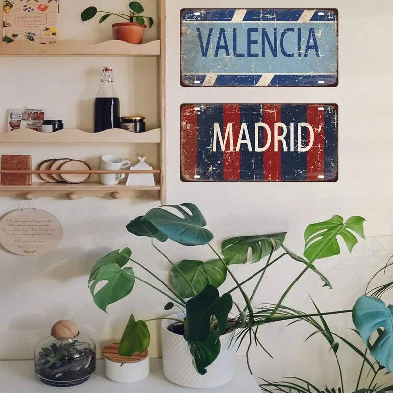 Spain City Metal Sign Licenses Plate Plaque Metal Vintage Tin Sign BARCELONA/MADRID/SEVILLE Flag Bar Pub Man Cave Club Poster