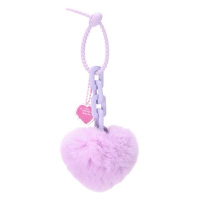 Uxcell 9.1" Heart-Shaped Plush Keychain with Faux Rabbit Fur and Fluffy Pompoms for Bag Decoration, Car Key Ring, Purse, Backpack, Handbag, and