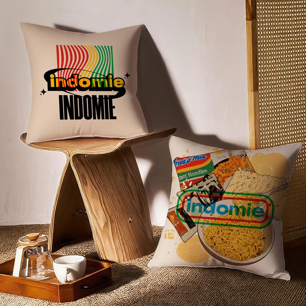 Voedsel Logo Fast Food I-Indomie Schattige Kussensloop Dubbelzijdige Bedrukking Kort Pluche Bank Kussenhoes Slaapkamer Nachtkastje Kussen