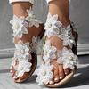 Flower Ladies Sandals Set Toe Rivet Flat Women's Shoes Vacation Plus Size Shoes