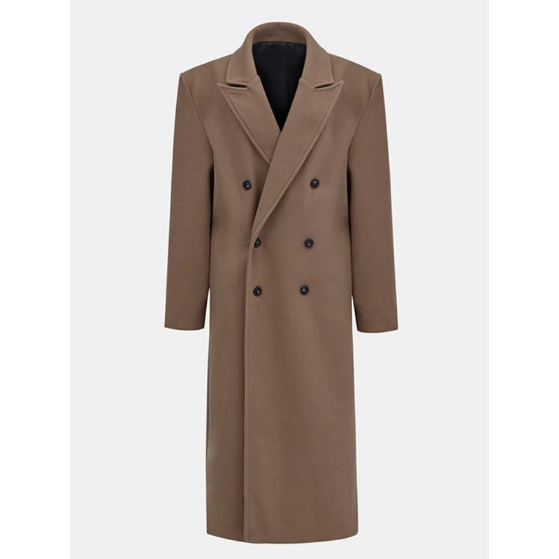 Damen Wollmischung Langer Trenchcoat mit Revers Kragen Lockerer Sitz Büro Chic Winter Oberbekleidung