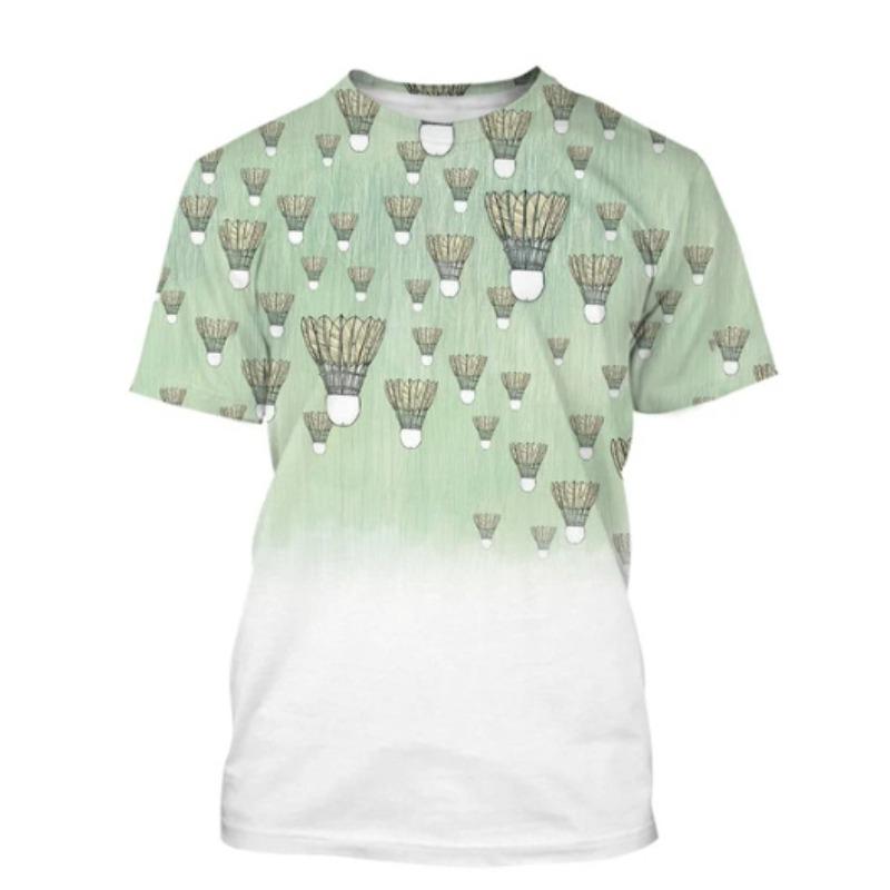 Men's 3D Printed T-Shirt Badminton Pattern Print Outdoor Fitness Breathable Quick Drying Sports Short Sleeve O-Neck Pullover Casual Top