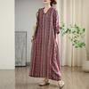 Real Early Autumn New Color Holiday Style Travel Retro Long Dress Covering Meat Cotton and Linen Dress