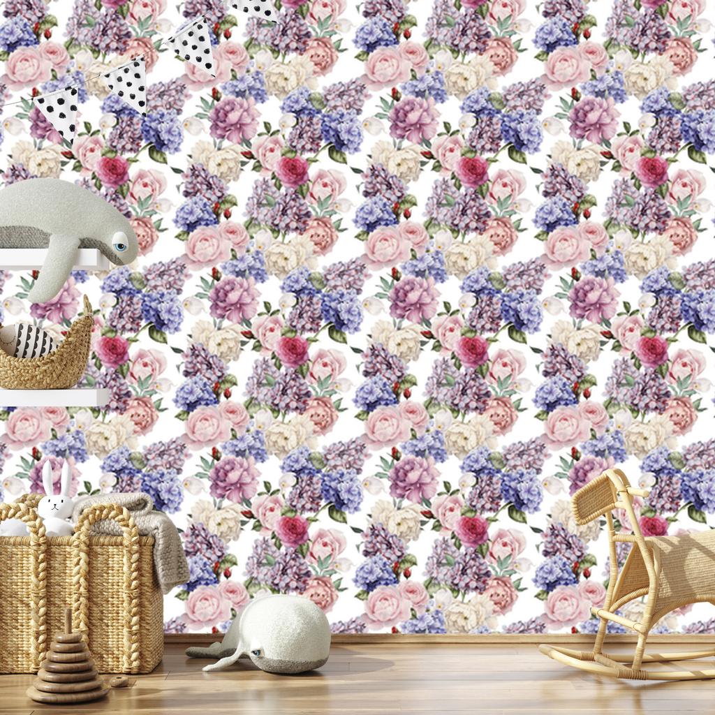 English Roses Peonies Wallpaper for Living Room and Bedroom 50x1000
