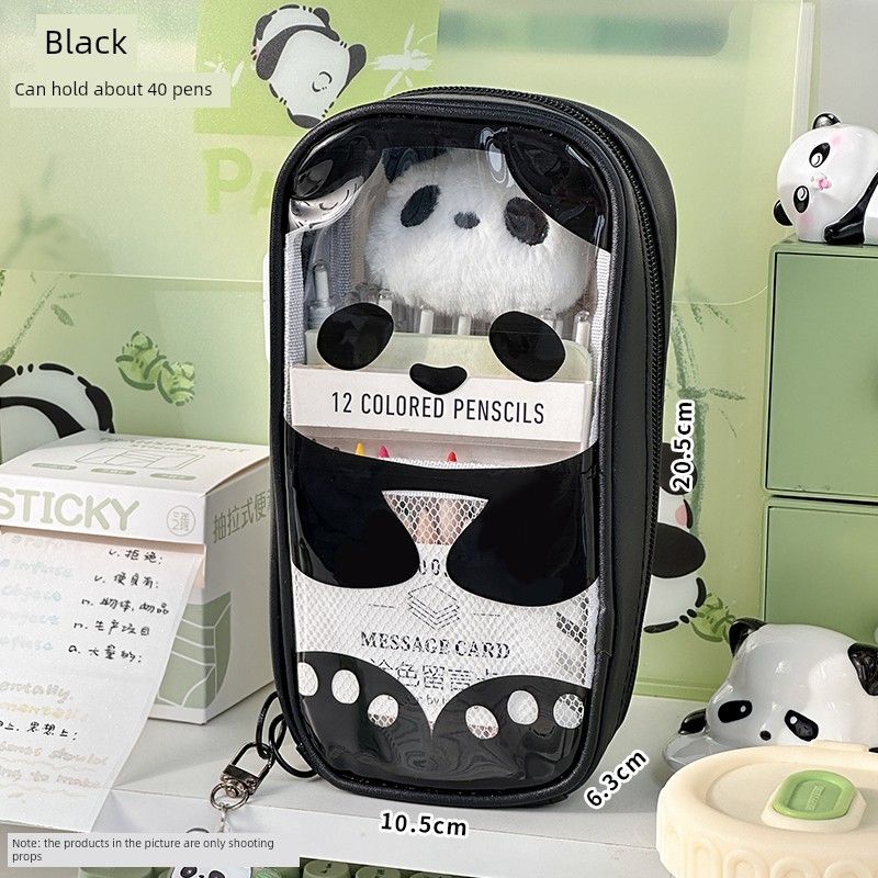 

Милый пенал с пандой для третьего класса, второй класс, новинка 2025 года, красивый, креативный нишевый стиль, только для студентов, канцелярский пенал K Black