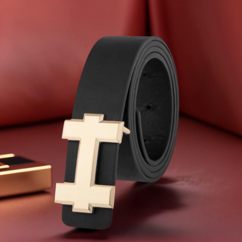 Alloy T-Bar Buckle Men's Leather Belt - Korean Minimalist Fashion