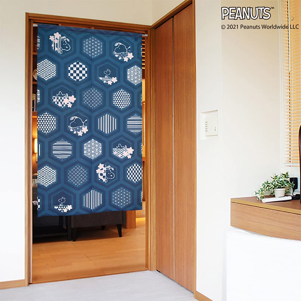 Noren Kobo Noren Snoopy PEANUTS SNOOPY Series Hana Komon Width Length 95190 Curtain, Print, Half-Length Curtain, Pattern, 85cm, 150cm,