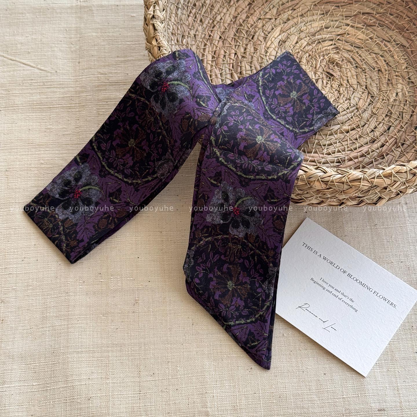 

2025 Retro Floral Silk Scarf for Women - Long Neckerchief and Decorative Accessory