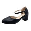High Heels Women's Four Seasons New Round Head Simple Light Mouth Single Shoes Women's Buckle Thick Heel Medium Heel High Heels Women's Shoes