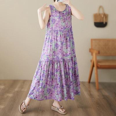 Sleeveless Plus Size Vintage Floral New In Dresses for Women Casual Loose Long Summer Dress
