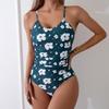 Floral Swimsuit Women One Piece Sexy Vintage Swimwear Female Backless Beachwear Bathers Bathing Swimming Swim Suit