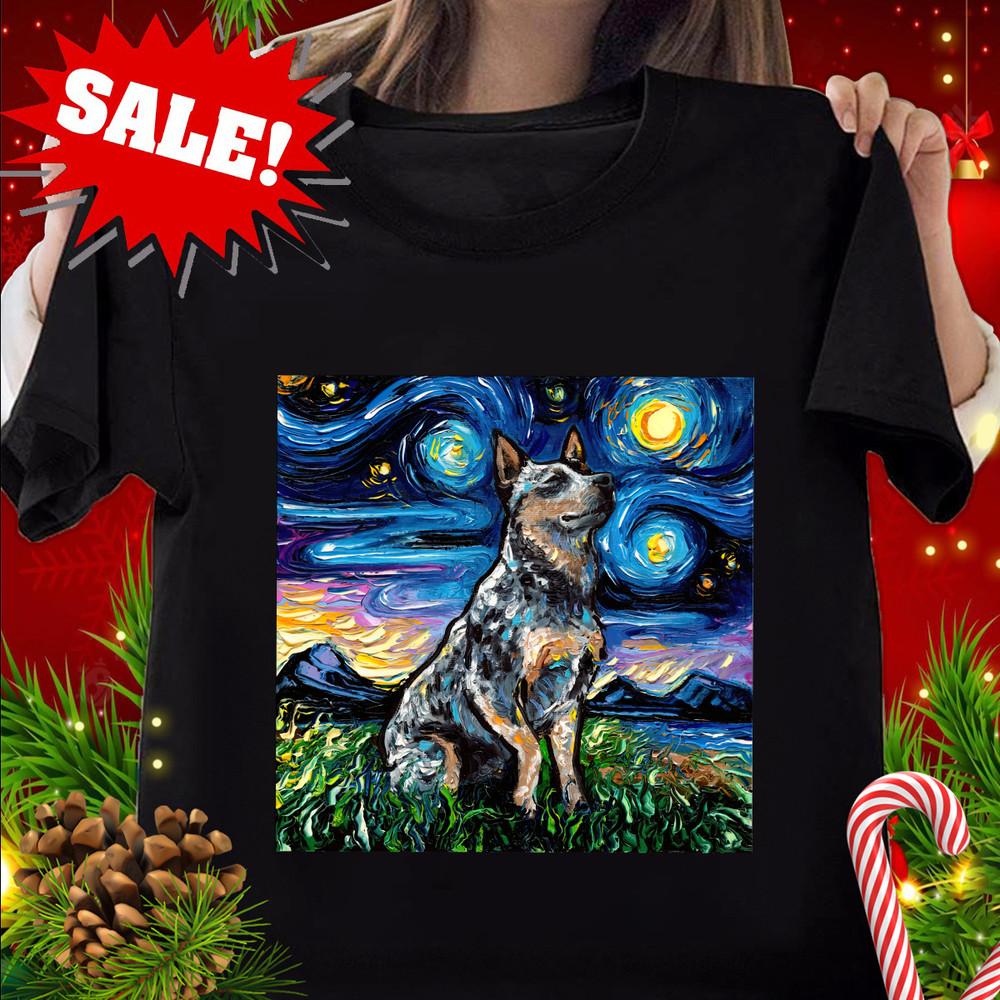 Blue Heeler Starry Night Australian Cattle Dog Art Abstract Artwork Shirt Unisex T-Shirt S