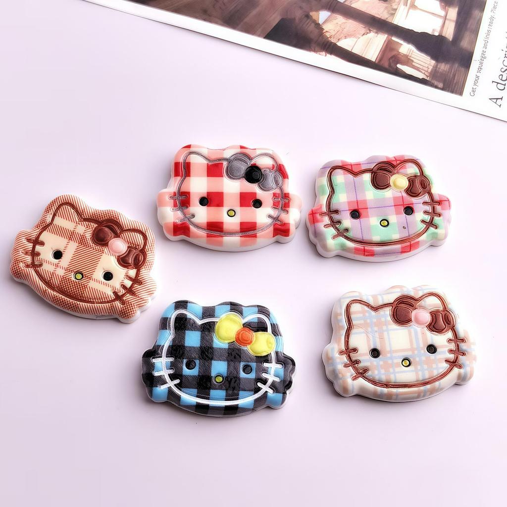 Plaid Cat Head Resin Accessories - Handmade Hair Clips & Phone Case Pendants