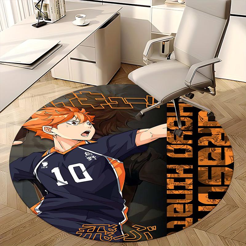 1pc Haikyuu Shoyo Hinata Round Carpet - Anime Design Chair Mat, Non-Slip Rug for Office, Home Decor, Living Room